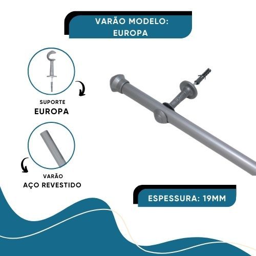 Varão Para Cortinas 1,60Mts 19mm Europa Cores Variadas