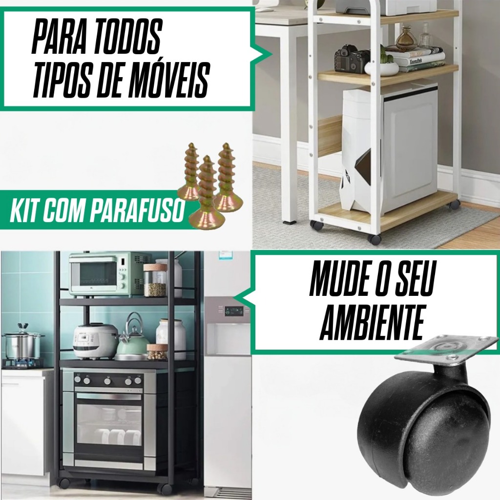 Kit 2/4/5/10 Rodízio 50mm Chapa Móveis Planejados Marcenaria Industrial Alta Resistência