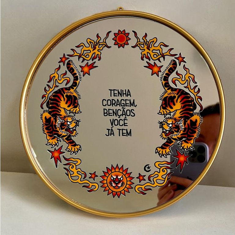 Espelho Tigre Coragem Dourado em Oferta na Shopee