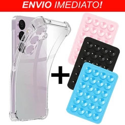 Capa transparente + Suporte Adesivo Ventosa silicone para Samsung Galaxy A14 /A24/A34/A54/A13/A23/A33/A53/A52/ A72/A73