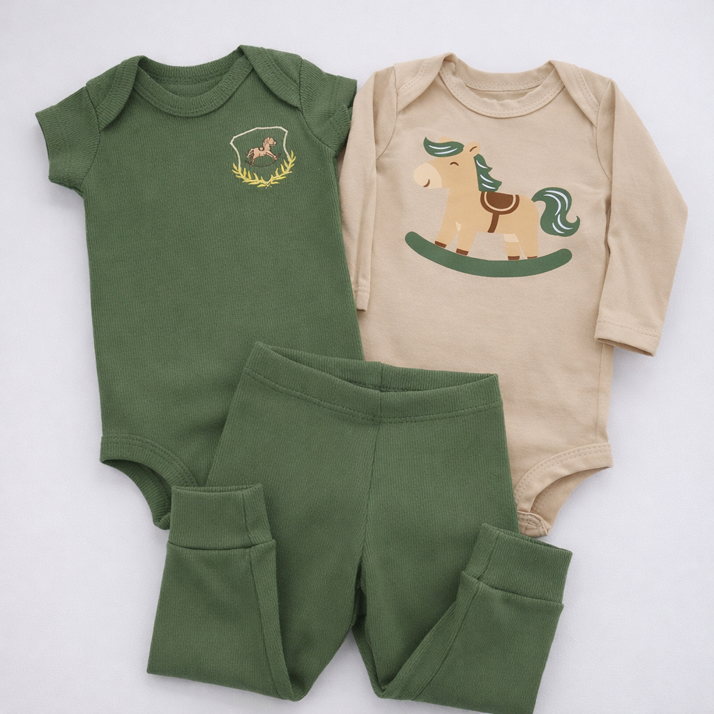 Conjunto Bebê 3 Peças Canelado Body Curto Calça E Body Longo Algodão em Oferta na Shopee