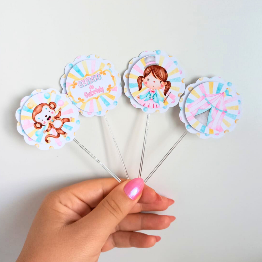 Topper de Doces ou Cupcake Circo Menina Rosa Personalizados /Lembrancinha de Festa /Aniversário / Festa Infantil / Chá