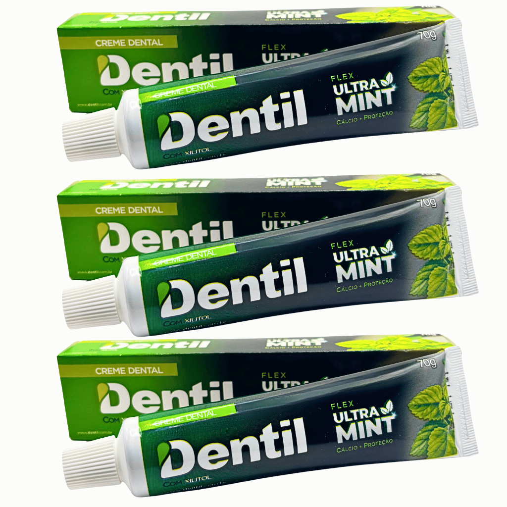 Kit c/ 3 Creme Dental Sem Flúor com Xilitol Ultra Mint Refrescante Dentil 70 g em Oferta na Shopee