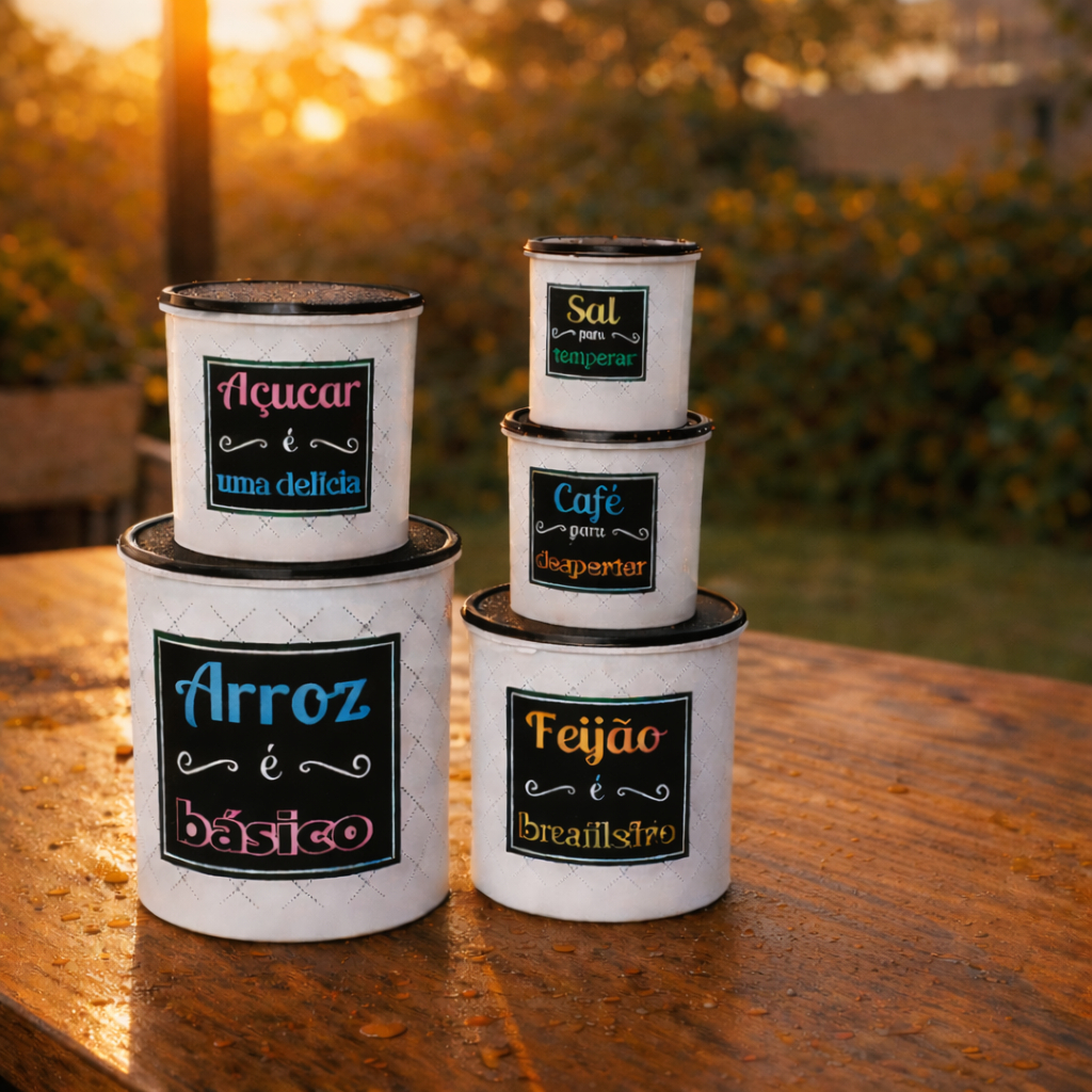 Kit 5 Peças Mantimento Jogo Plástico/ Porta Mantimentos e Organizadores de cozinha com Adesivo em Oferta na Shopee