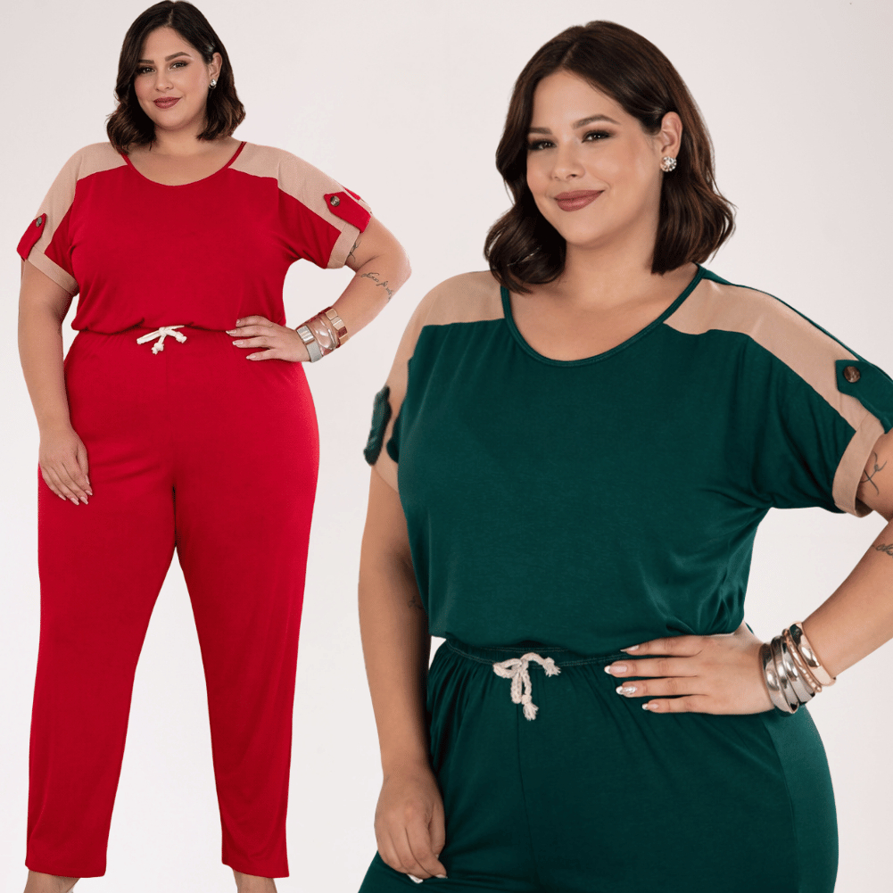 Conjunto Plus Size Feminino Longo Calça Pantalona Blusa Manga Curta Bicolor Confortável Casual Elegante em Oferta na Shopee
