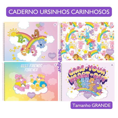 Caderno Cartografia e Desenho Grande Ursinhos Carinhosos  MODELO 2026 - 60 Folhas com Adesivos Animativa Und