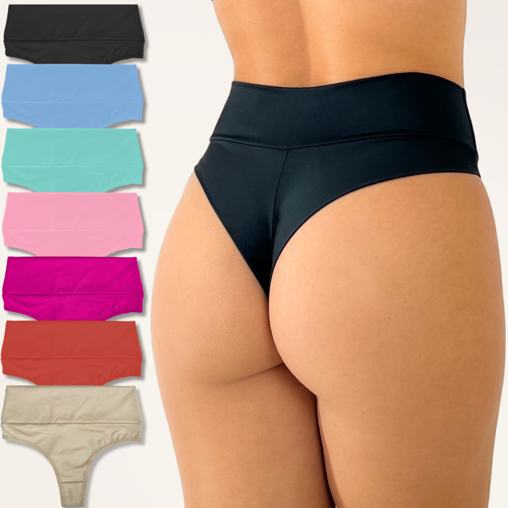 Kit Econômico Até 10 Calcinhas Femininas Fio Dental Duplo Cintura Alta Miccrofibra Premium