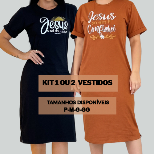 Kit 2 ou 1 Vestidos Midi Feminino 100% Algodão Premium Gola Redonda com Fenda em Oferta na Shopee