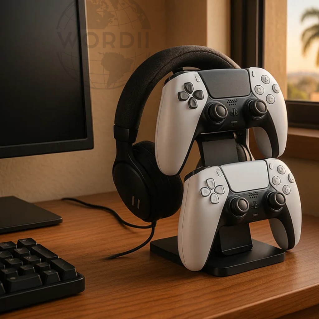 Suporte Gamer para Headset + 2 Controles | PS5 PS4 PS3 Xbox One Series | Organizador Setup Geek