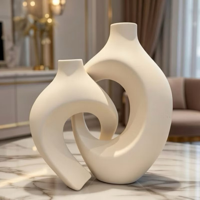 Dupla de Vasos Decorativos Mônaco em Cerâmica – Vaso Moderno, Design Luxuoso, Decoração de Sala