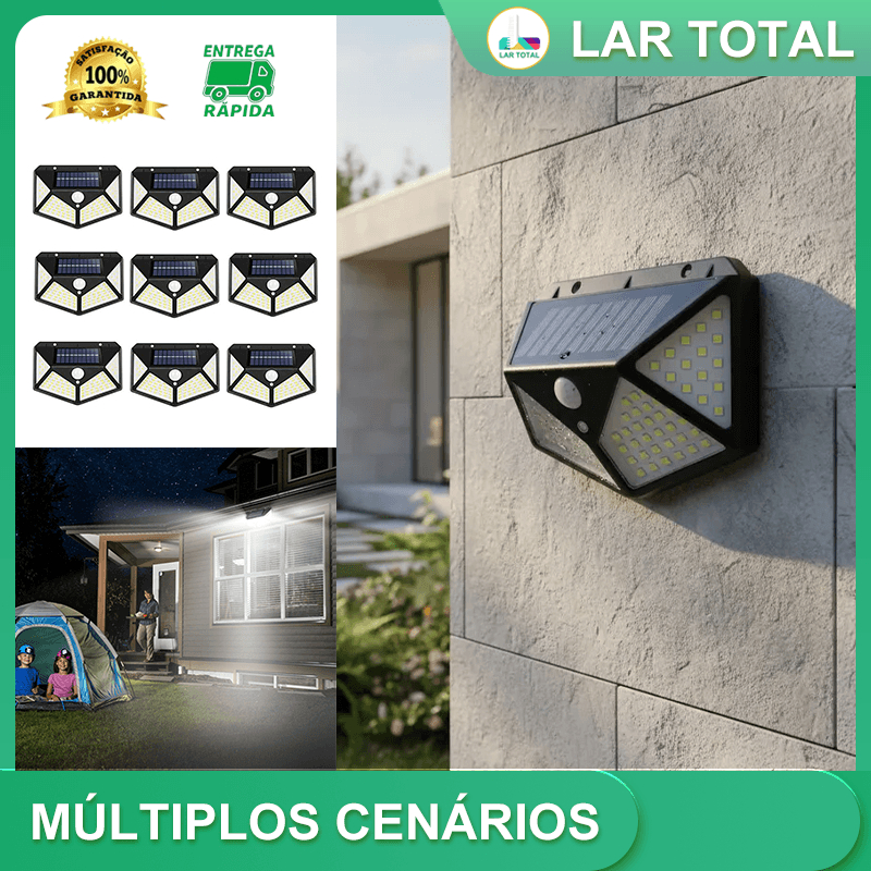 Kit 4/6/8/10 Luminária Solar 100 Led Com Sensor Jardim Prova D'água YX-100 Iluminação Externa