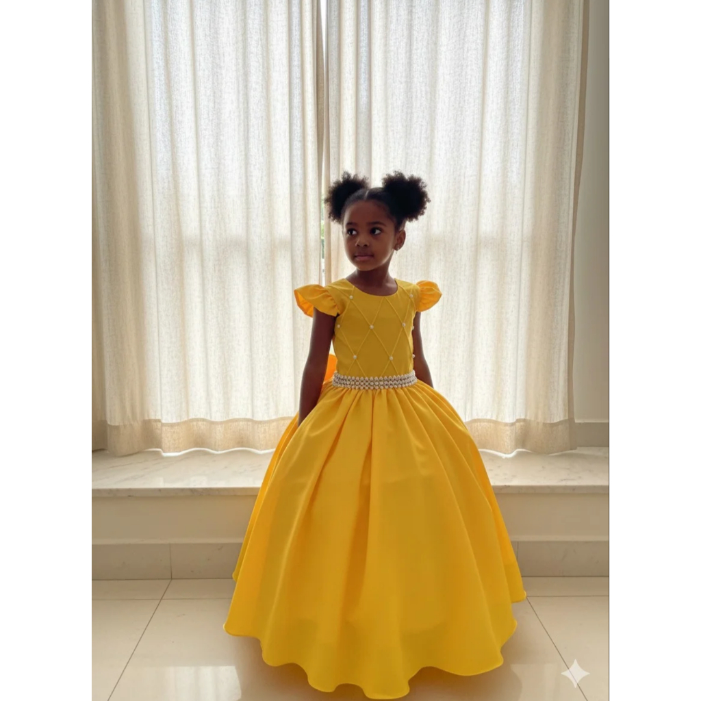 Vestido de Festa Longo Infantil Juvenil Ysa Ariane Amarelo Gema