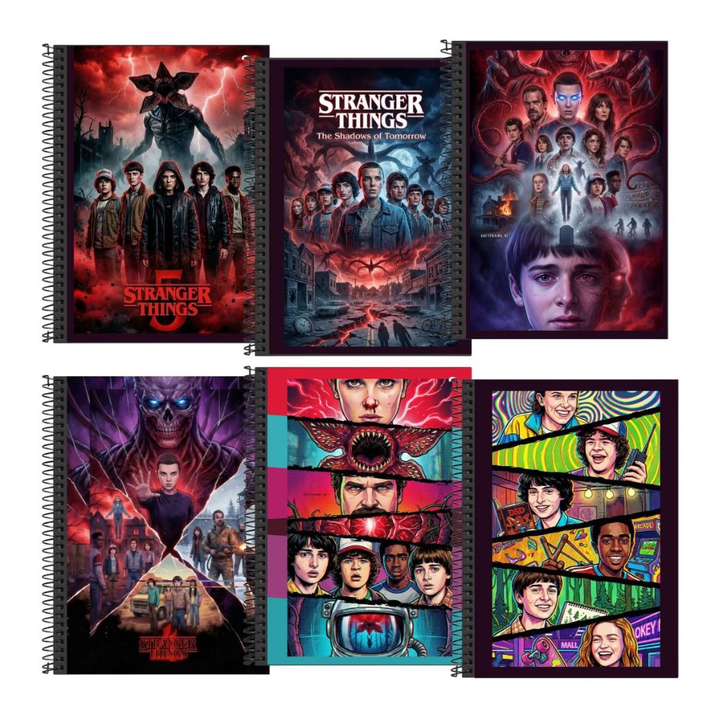 Kit 6 Adesivos capa de caderno espiral e brochura serie stranger things