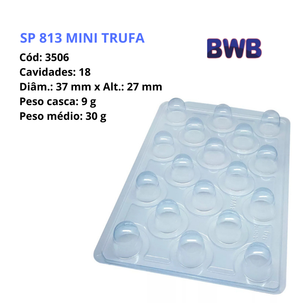 Forma para Trufa e Bombom Gourmet BWB – 3 Partes com Silicone | 20g 30g 45g 60g | Alto Rendimento | Desmolde Fácil