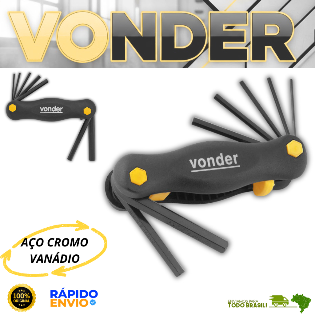 Jogo De Chaves 7 Peças Hexagonais Allen Curta Suporte Plástico 2,0 2,5 3,0 4,0 5,0 6,0 8,0mm Vonder