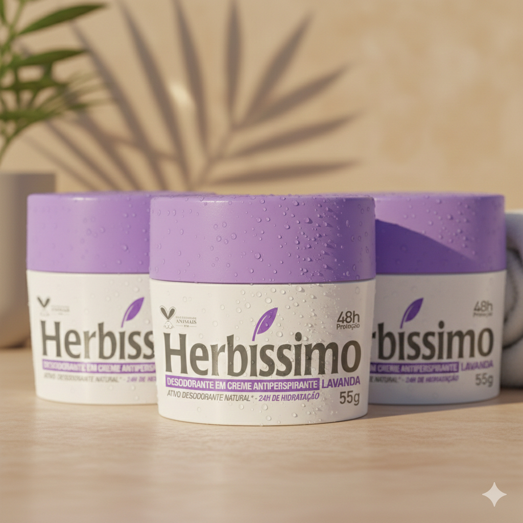 Kit 3 unid - Desodorante Creme Antitranspirante Herbíssimo Lavanda 55G em Oferta na Shopee