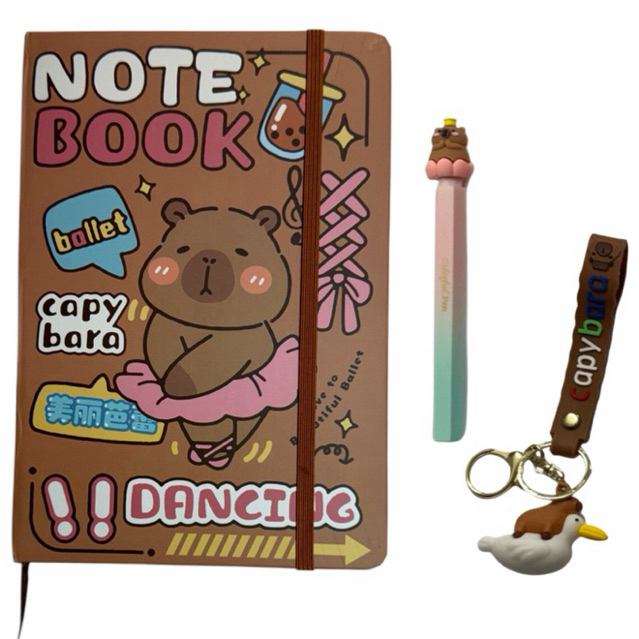 Caderno Capivara Capa Dura + Caneta de Capivara + Chaveiro de Capivara de Brinde Kwaii 🎁✨ em Oferta na Shopee