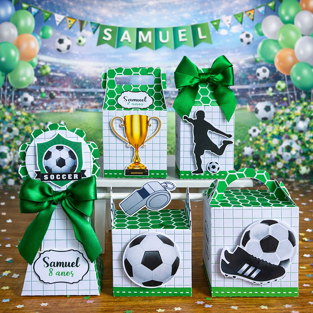 Kit Caixinhas Personalizadas Futebol | Pegue e Monte | Lembrancinha Aniversário e Festa Infantil