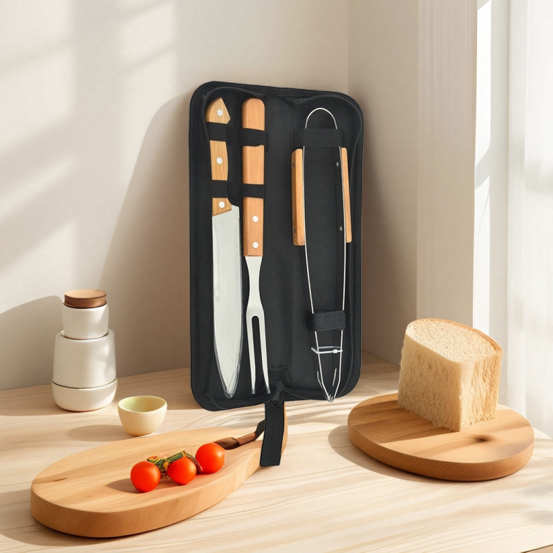 Imagem Kit de Churrasco 3 Peças em Aço Inox | Conjunto Profissional com Estojo para Organização e Transporte