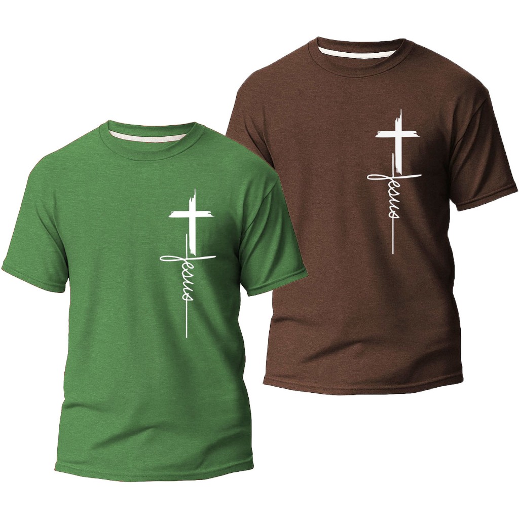 Kit 2 Camisetas Evangélica Masculina Estampa Jesus Fé Algodão Premium 30.1 em Oferta na Shopee