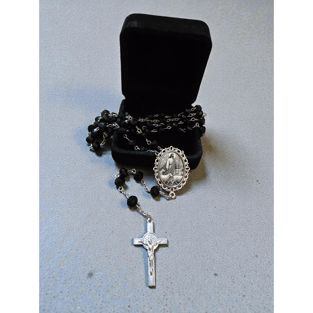 terço luxo relicario dvino espirito santo - jesus bom pastor - santo carlo acutis, caixa luxo opcional
