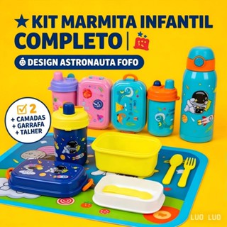 Kti  Design Astronauta Azul - Marmita Lancheira Infantil P/ Menina e Menino com Garrafa em Oferta na Shopee