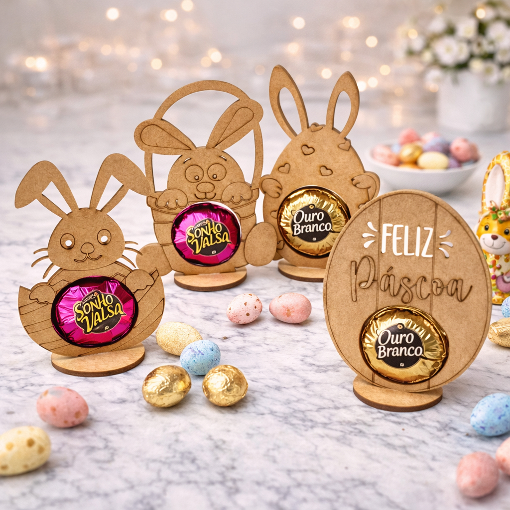 Porta Bombom Páscoa em MDF Cru  4 opções, Ovo de Páscoa Molde Cesta Chocolate Lembrancinha Doces