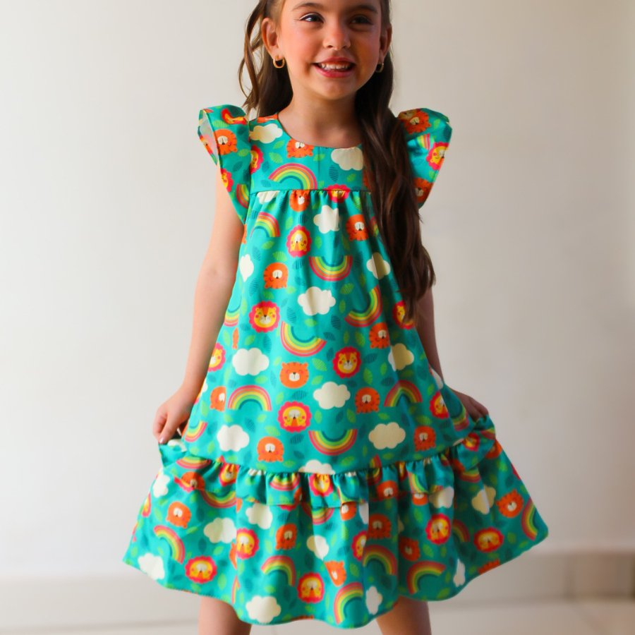 Vestido Lara Verde Leão 01 ao 14 anos Festa Solto Casual Modinha Menina Blogueira Rodado