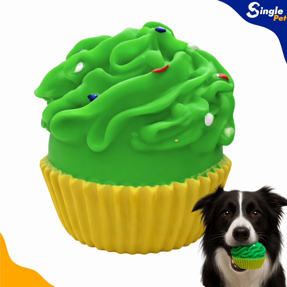 Brinquedo Mordedor para Cães Cupcake Verde de Vinil com Apito - Fofo e Interativo - Savana Pet