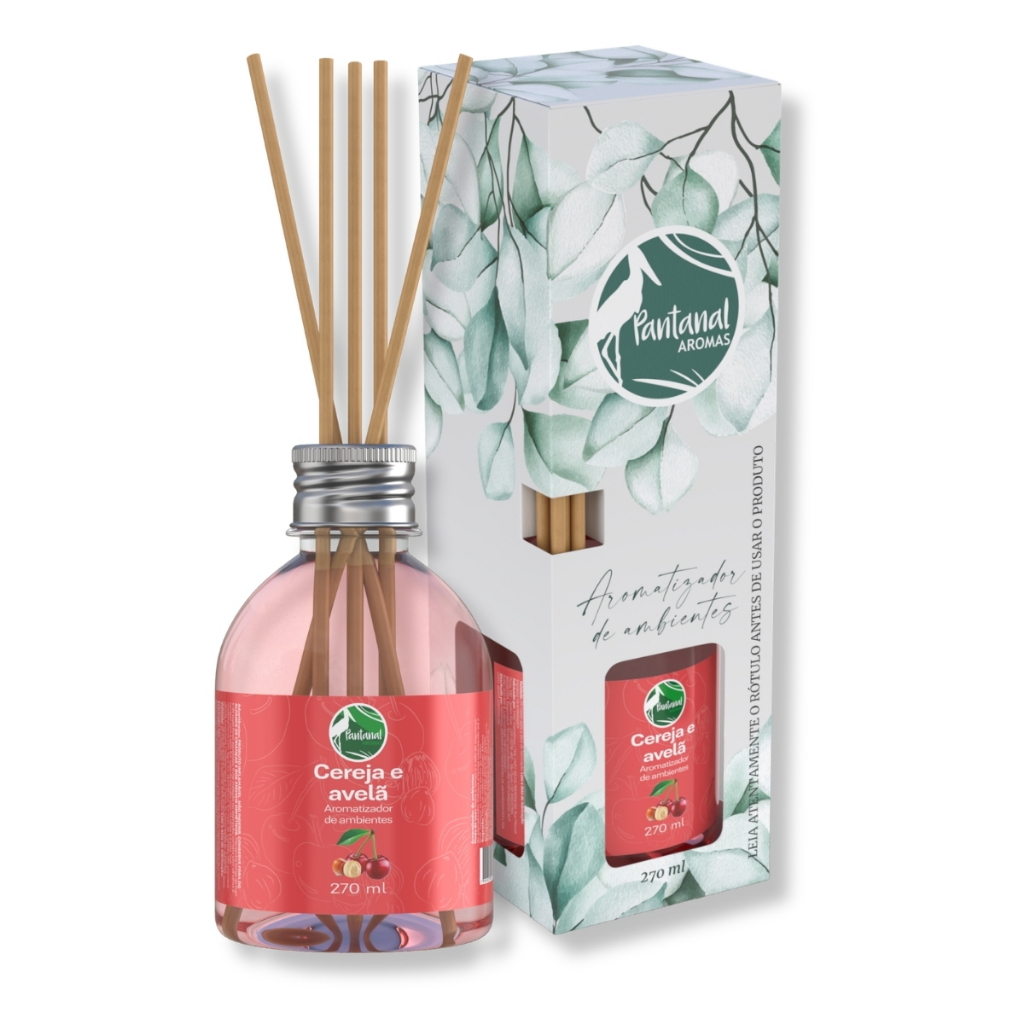 Aromatizador de Ambientes Pantanal Aromas Cereja e Avelã 270ml Difusor Aroma Casa Home Perfume