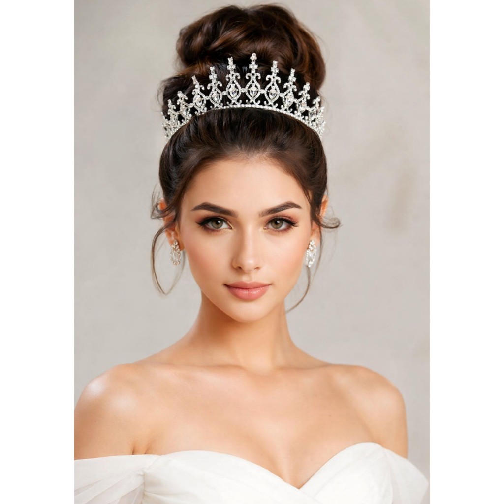 Linda Coroa Tiara Porta Coque Prata Prateado Luxo  para Noiva Casamento Debutante Festa de 15 Anos