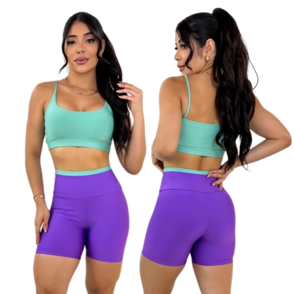 Conjunto top com short feminino academia suplex power zero trasnparência crossfit roupa de malhar