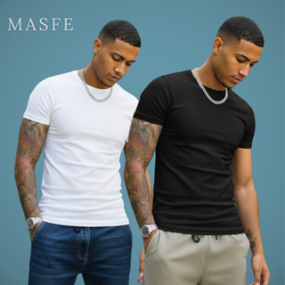 Kit c/2 Camiseta Canelada Masculina Slim Fit Estilo Americano - Caimento Justo ao Corpo Confortável em Oferta na Shopee