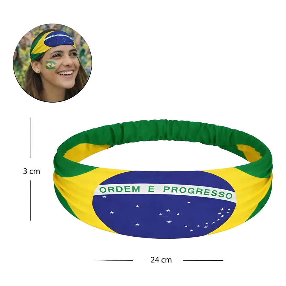 Kit C/ 2 Bandana Faixa Cabelo Elástica Brasil Copa Feminina em Oferta na Shopee