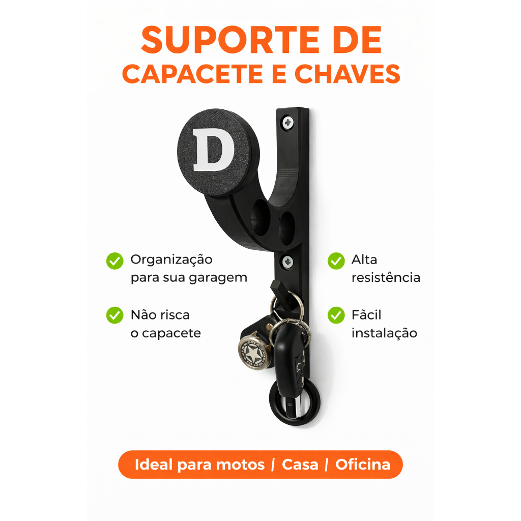 Suporte de Capacete com Porta Chaves Parede | Organizador para Motoqueiro e Garagem