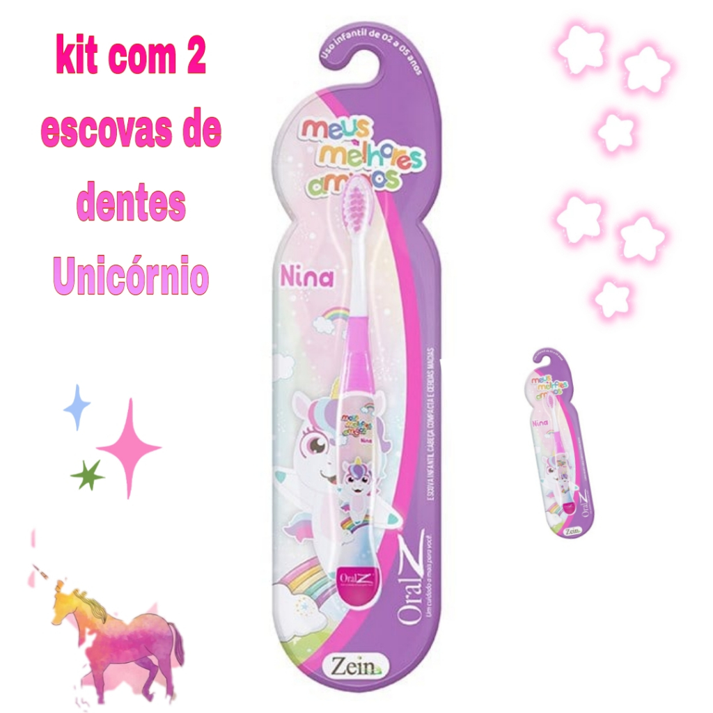 Kit 2 Escovas De Dentes Macia Infantil Criança Unicornio Rosa em Oferta na Shopee