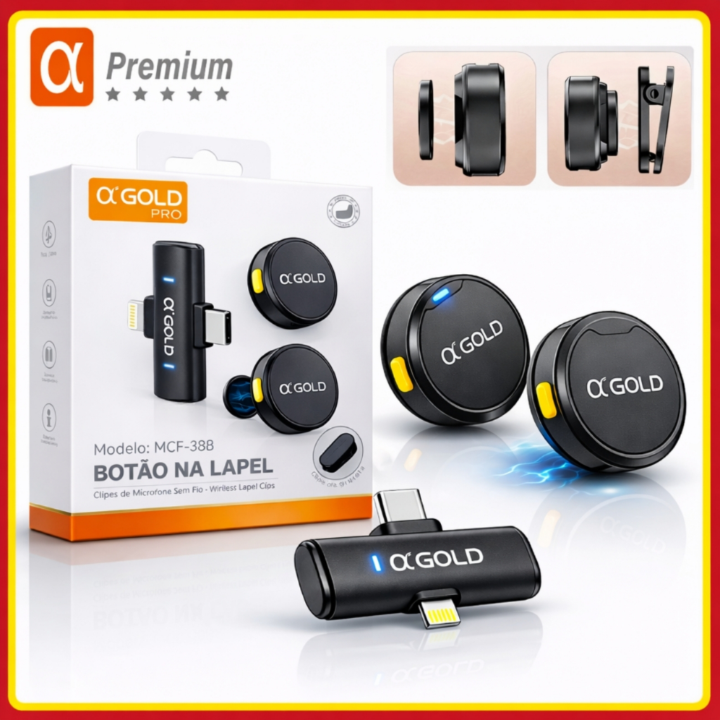 Microfone Sem fio de Lapela Duplo Magnético Redondo Bluetooth para Celular Entrevista 2 em 1 A'Gold em Oferta na Shopee