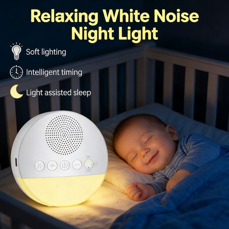 Máquina de Ruído Branco Bluetooth e Som para Ninar Bebê - Luz Noturna, Timer e USB Recarregável - Caixa de Som Portátil