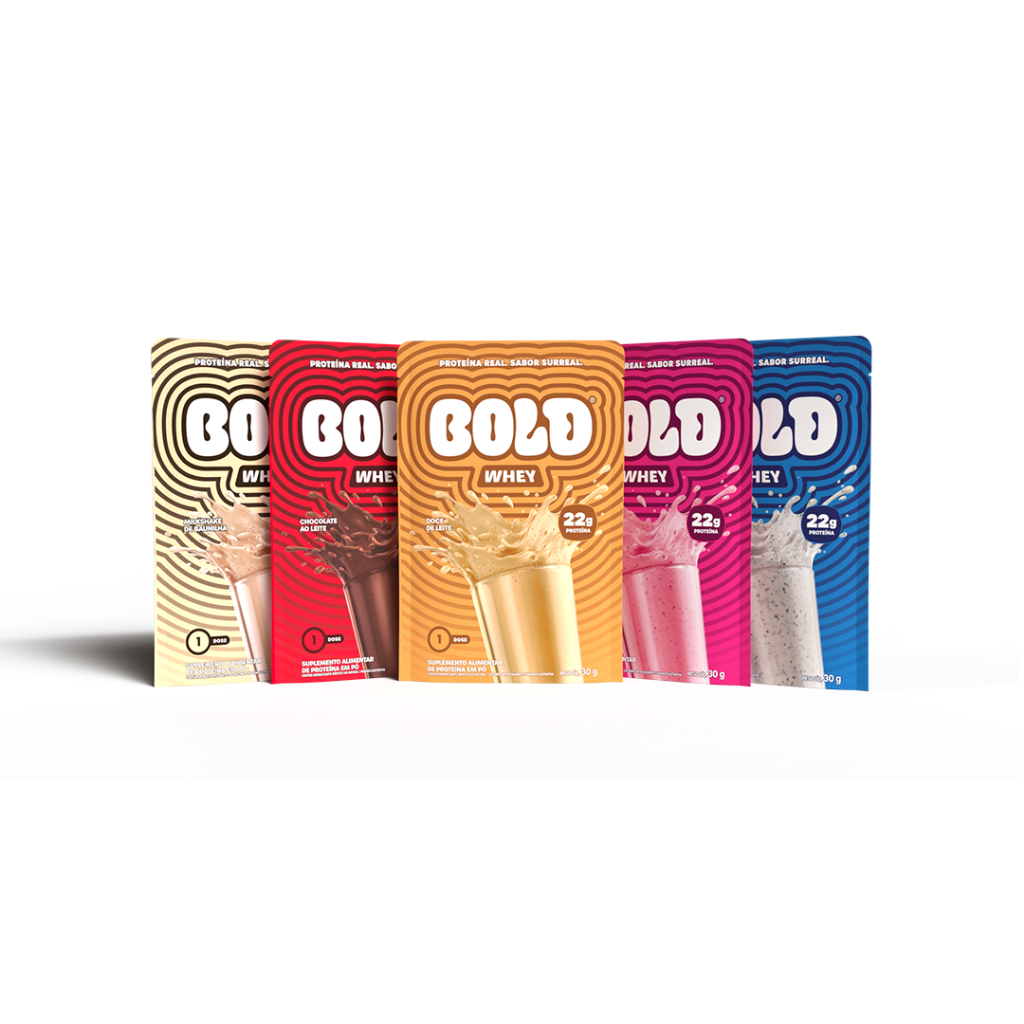 Bold Whey Protein Sachê 30g Kit 5 Sabores 22g Proteína Dose Individual