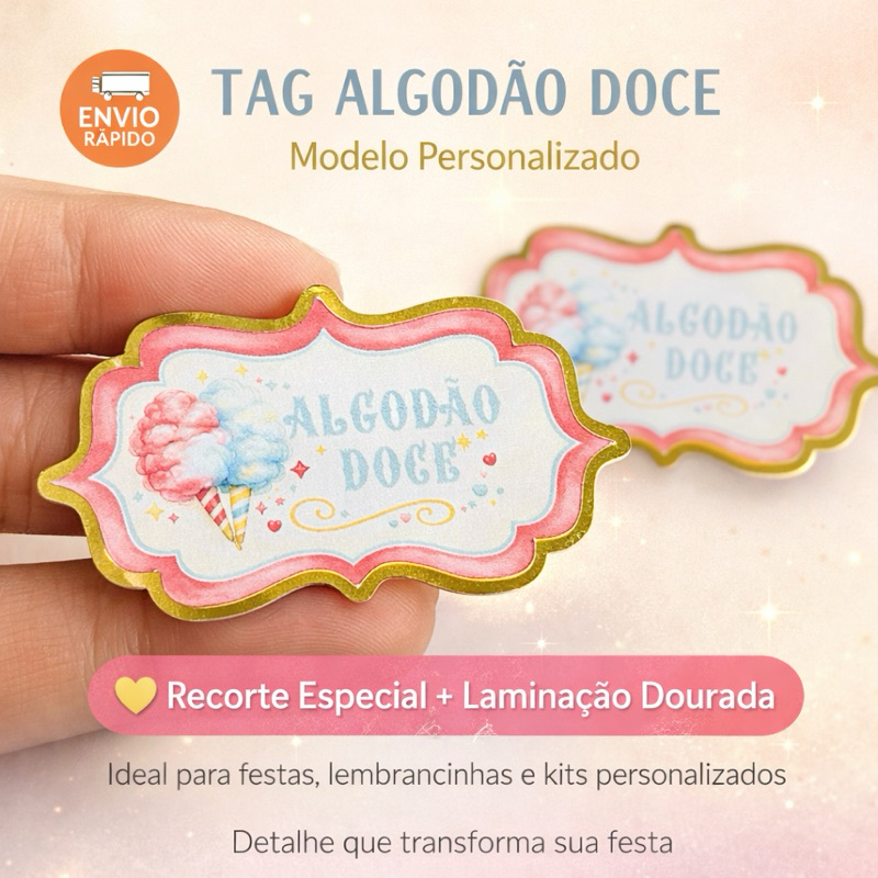 Aplique Plaquinha 3D Circo Dourado Personalizado para Lembrancinhas de Aniversário Infantil Menino/Menina todos os temas