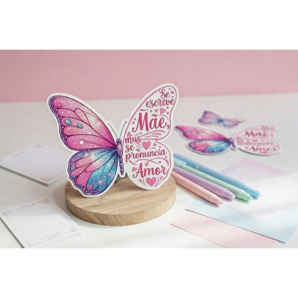 BORBOLETAS PERSONALIZADAS DIA DAS MÃES – LEMBRANCINHA DELICADA 9,5x8,5CM – KIT 30 / 90 / 60 / 120 UNIDADES