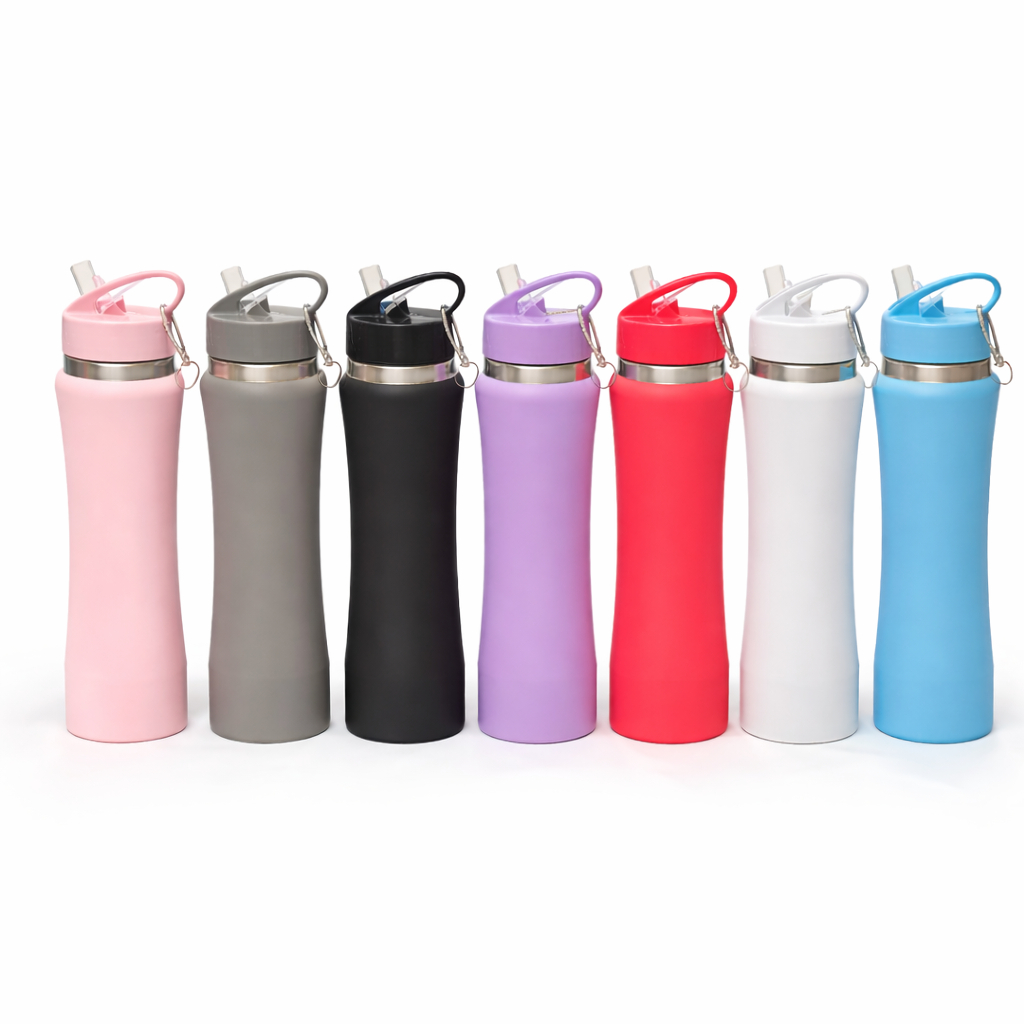 Kit 2 Garrafa Agua 750ml Inox C/ Canudo E Alça Academia Treino Liquido Suco