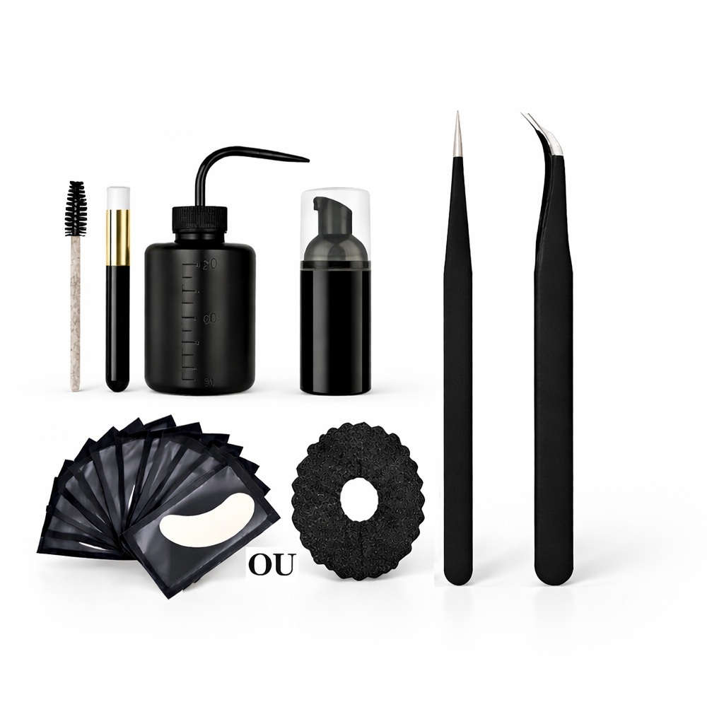 Kit Limpeza e Extensão de Cílios Preto Higienização Pump Pisseta Pincel Pinças Escovinhas em Oferta na Shopee