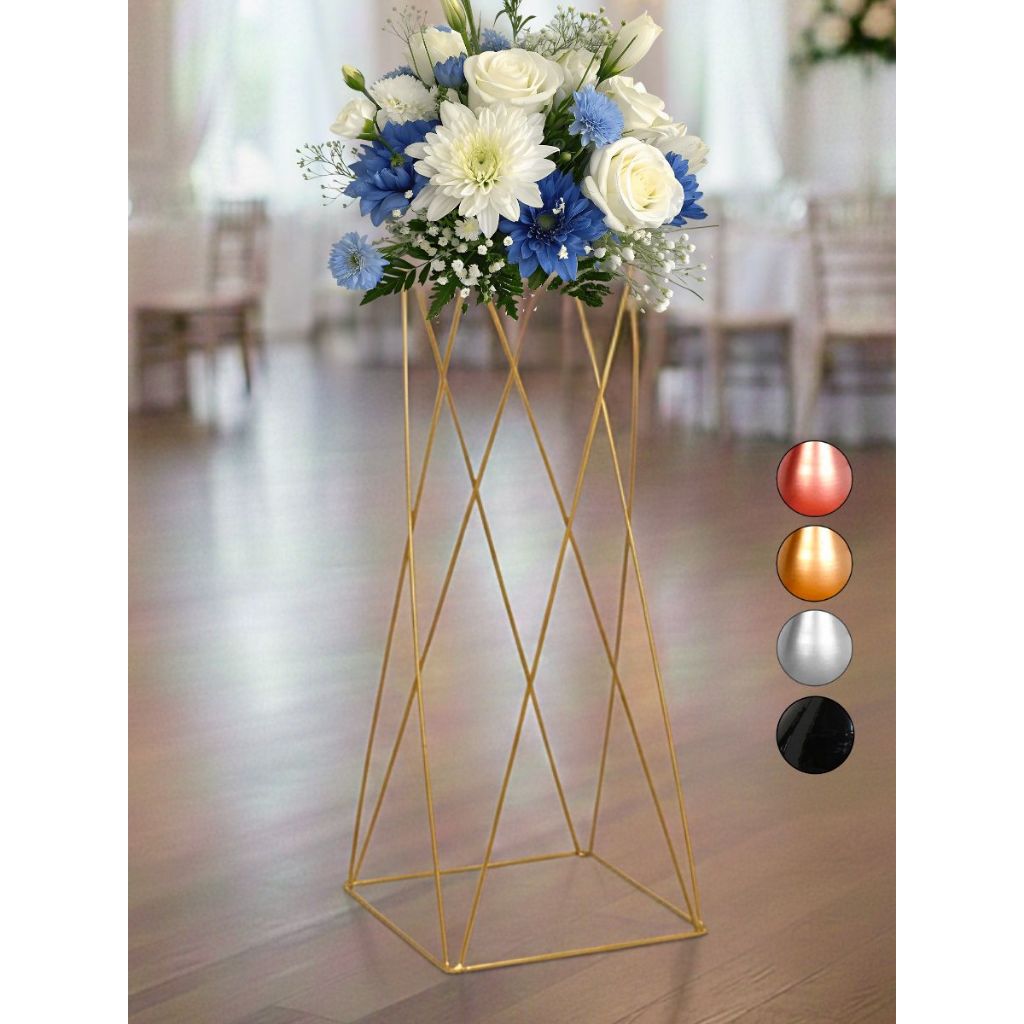 Vaso Porta Arranjo Dourado Coluna Quadrado Armação Decoração de Festa 80cm Alto
