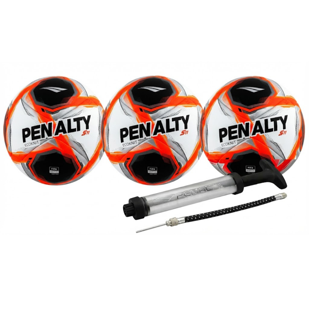 Kit 3 Bola Futebol Campo Penalty Original S11 Ecoknit + Bomba Utilizada Paulistão Cariocão Copa do Nordeste