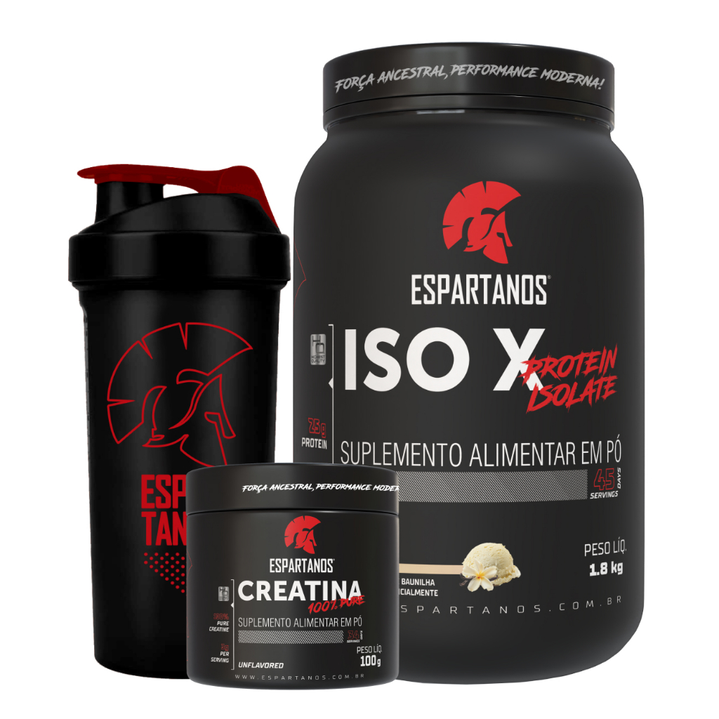 Kit Whey Protein ISO X 1800g + Creatina 100g + Coqueteleira - Espartanos em Oferta na Shopee