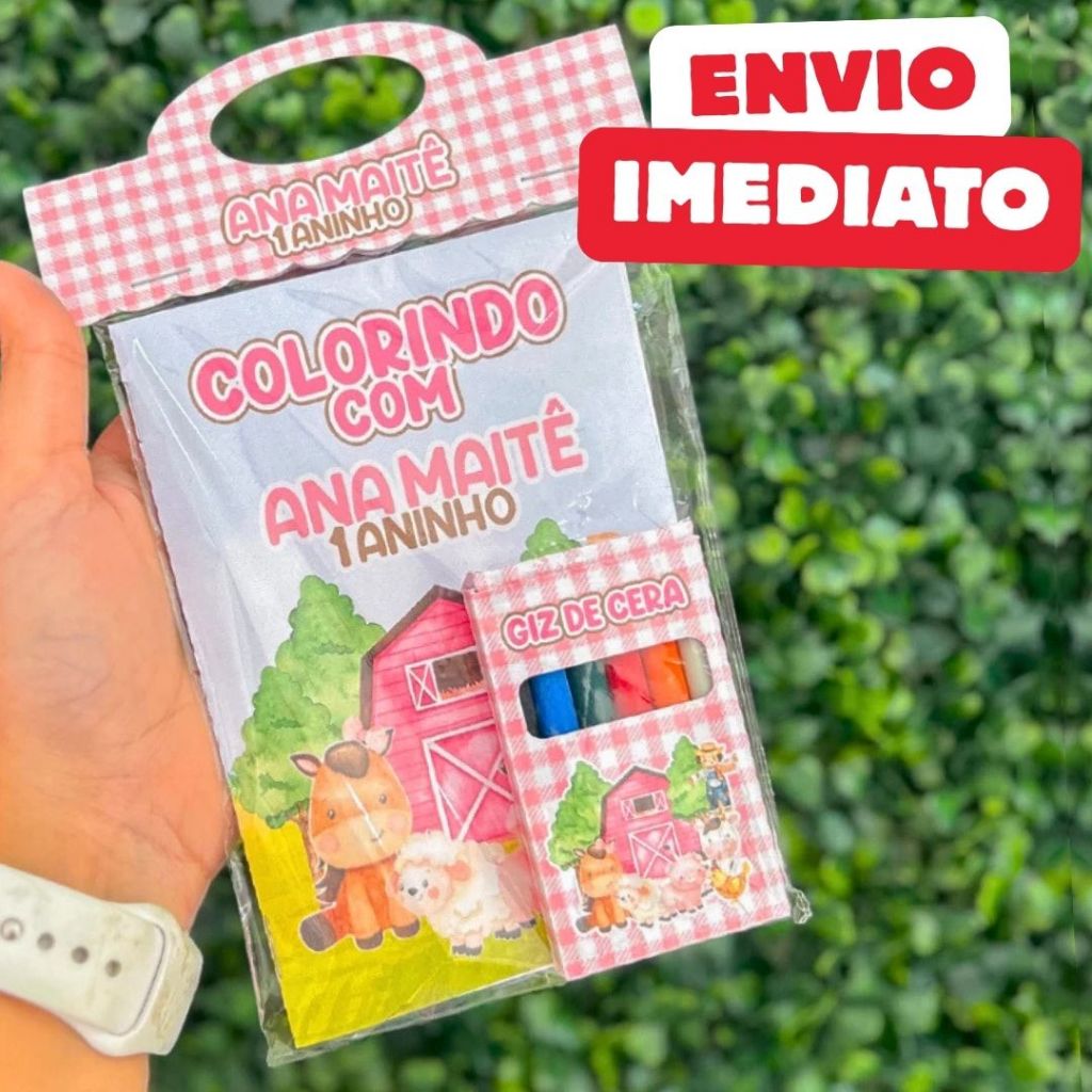 ENVIO RÁPIDO Livrinho de Colorir Fazendinha aquarela Personalizado Lembrancinha Pintura Giz de Cera