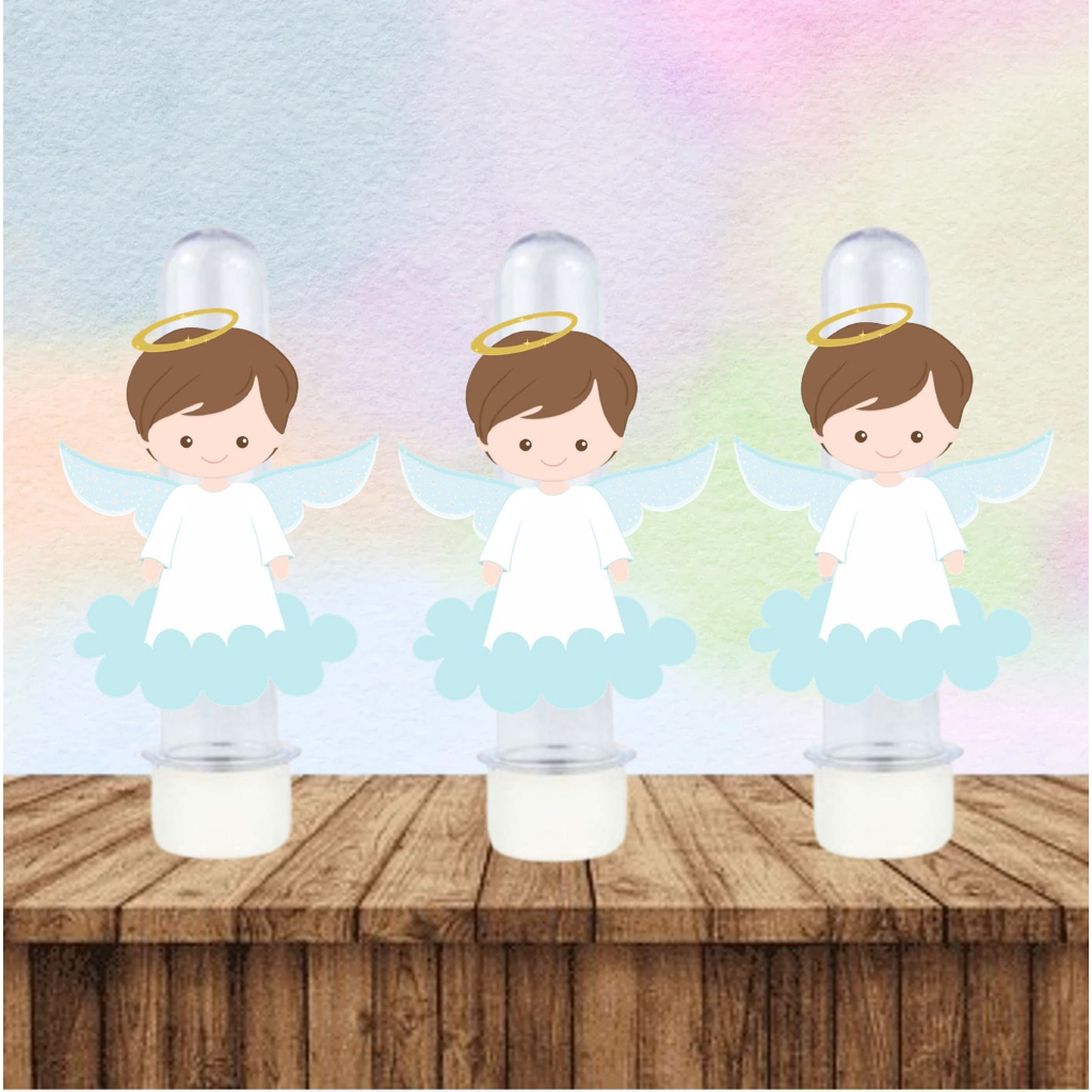 APLIQUES PERSONALIZADOS ANJINHO MENINO PARA TUBETES, CAIXINHAS E LEMBRANCINHAS, 50 UNIDADES