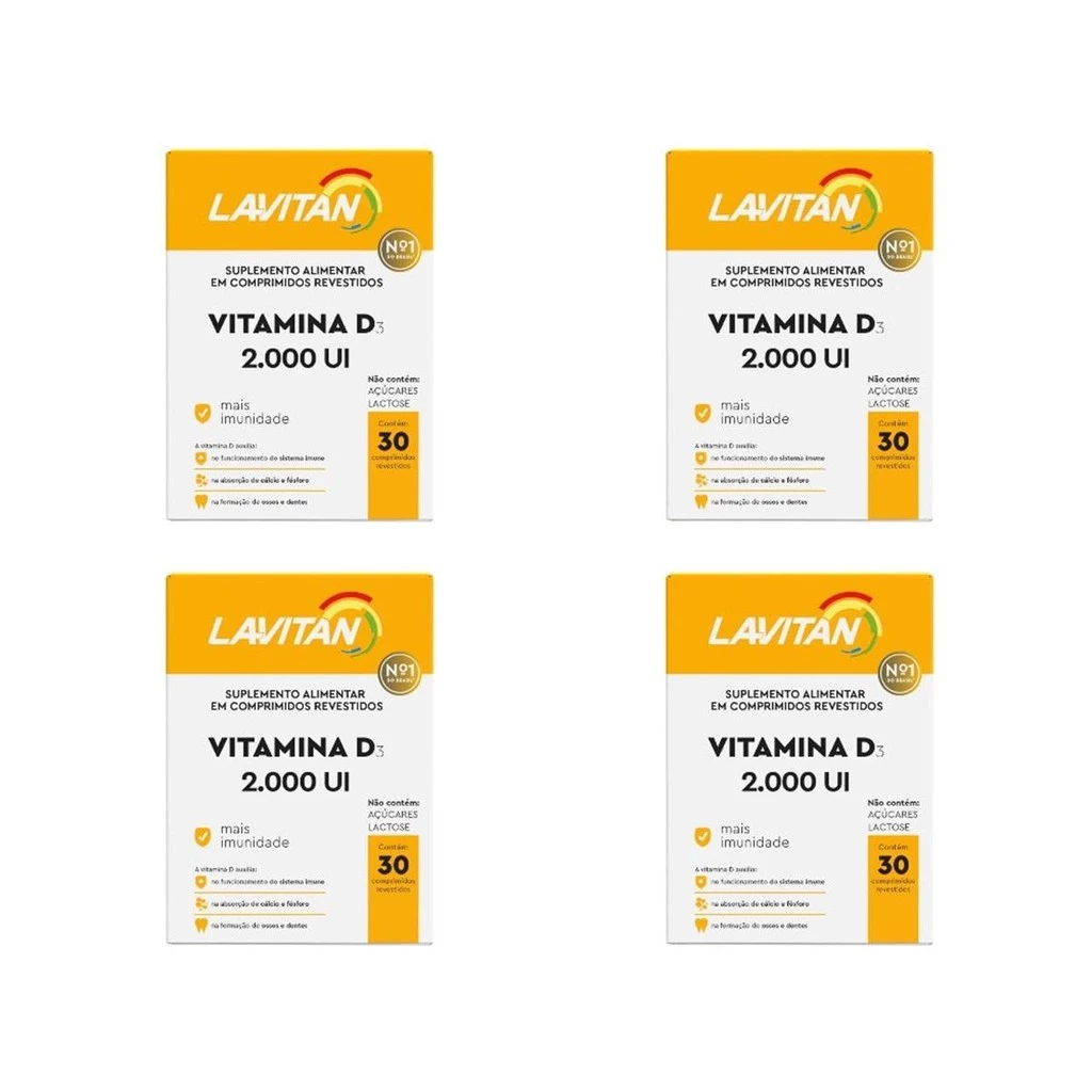 Kit Lavitan Vitamina D3 2.000UI Com 4 Uni De 30 Comprimidos Cada