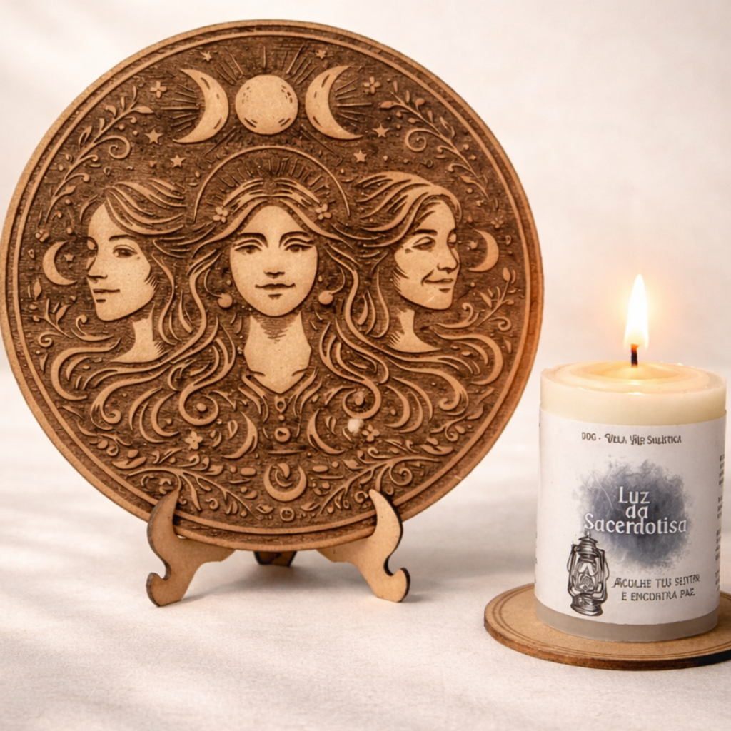 Kit Deusa Tríplice Mandala 18cm + Vela + Selo Lua Tríplice Altar Proteção Feminina Ritual Bruxaria Paganismo Wicca em Oferta na Shopee
